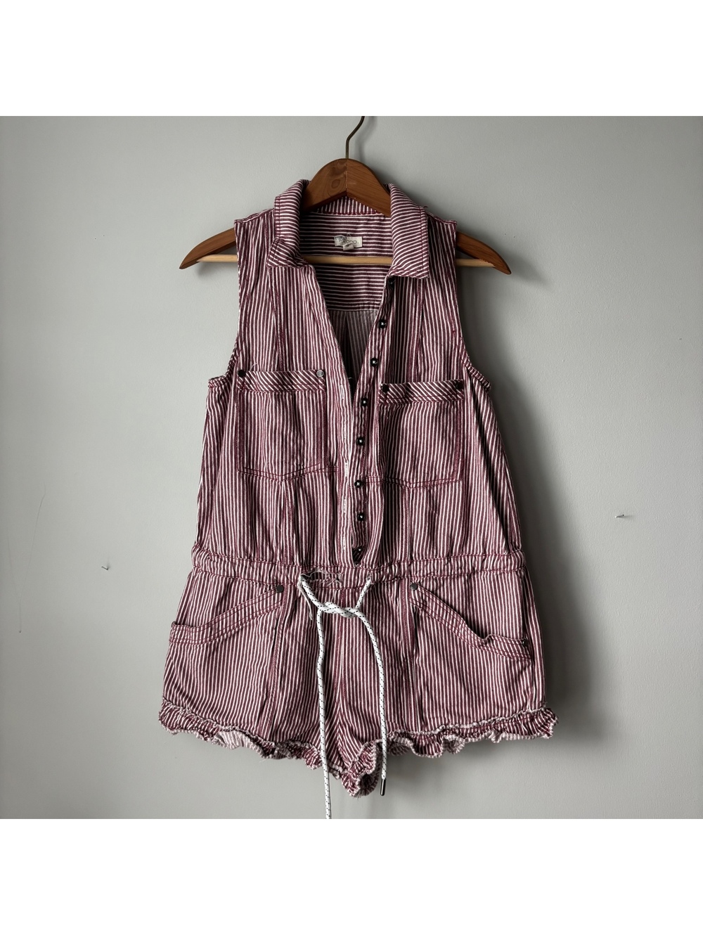 Pilcro Anthropologie Striped Sleeveless Romper Women's S Burgundy Utility